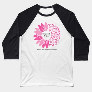 Breast cancer support squad with flower, ribbons & black type Baseball T-Shirt